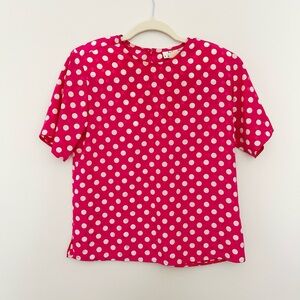 Talbots pink and white polka dots short sleeve top size S